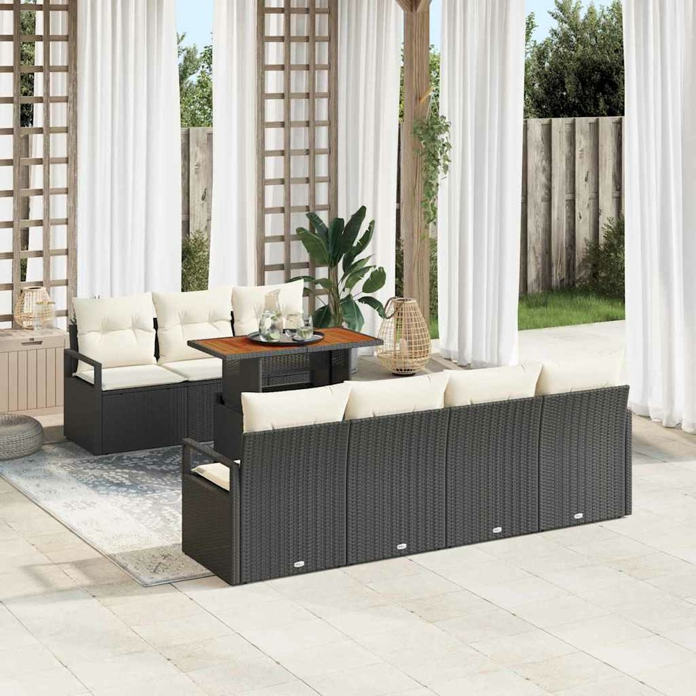 Ensemble de canapé de jardin 8 pcs noir poly rotin