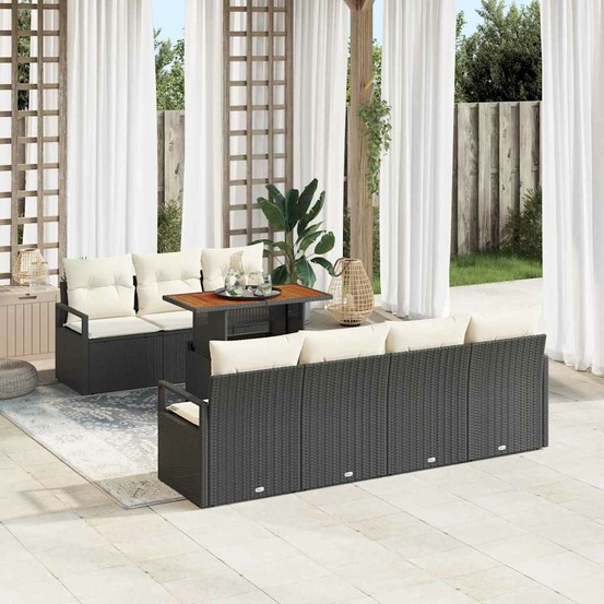 Ensemble de canapé de jardin 8 pcs noir poly rotin
