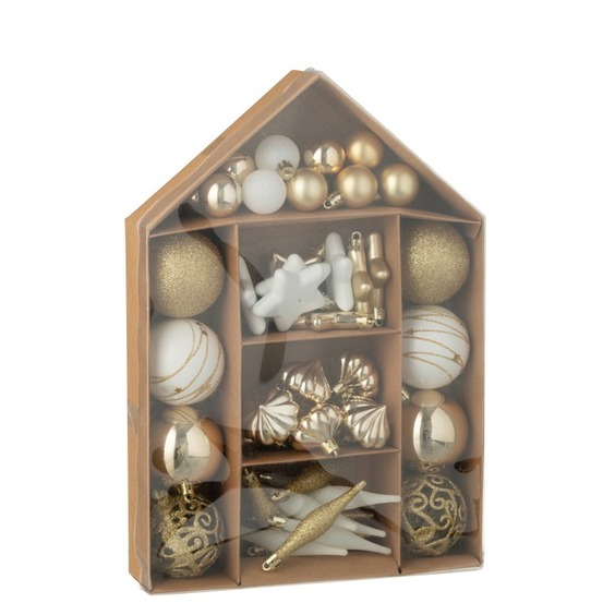 Boite de 50 décorations de noël en plastique doré 24x6x34 cm