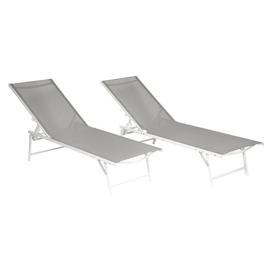 Lot de 2 bains de soleil pliants sicilia en textilène gris - structure blanche