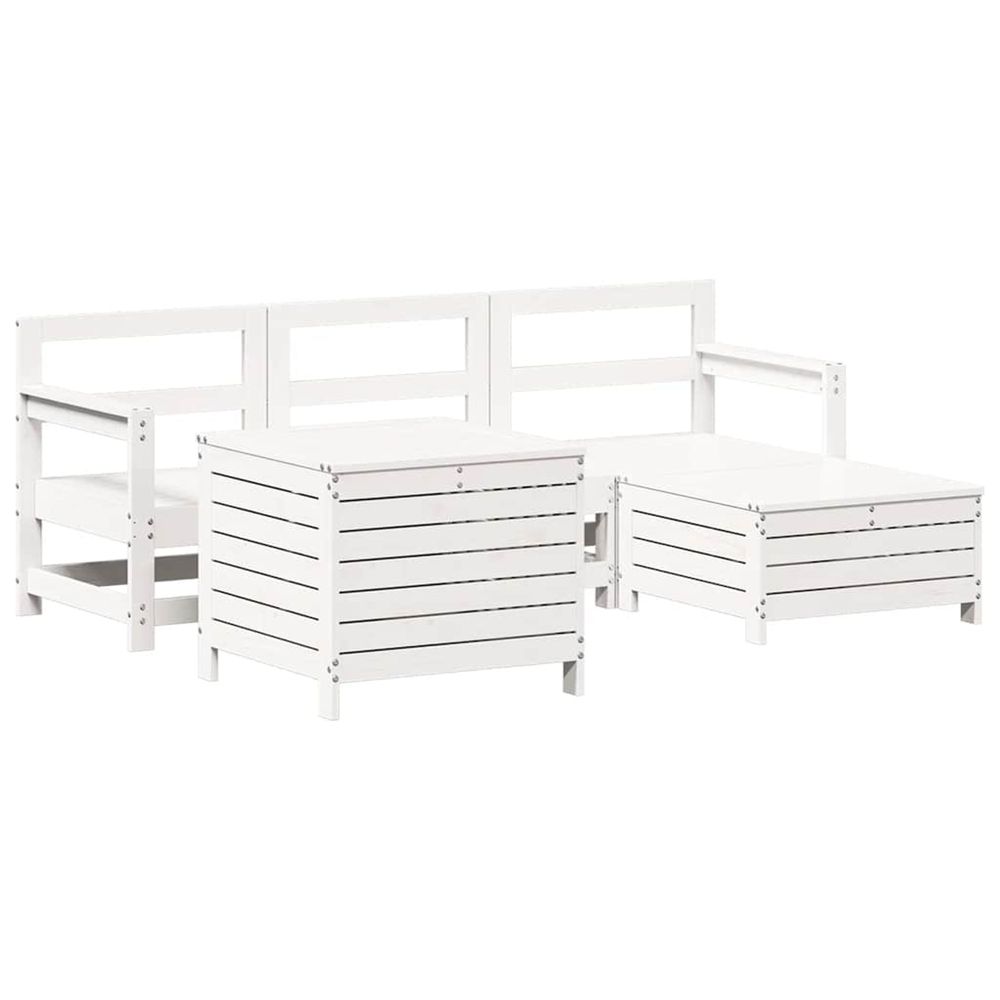 Salon de jardin 5 pcs blanc bois massif de pin