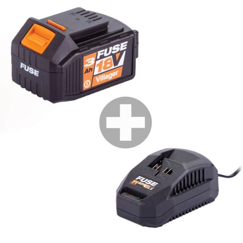 Batterie lithium ion 18 volts 3ah avec chargeur 2.4a villager fuse