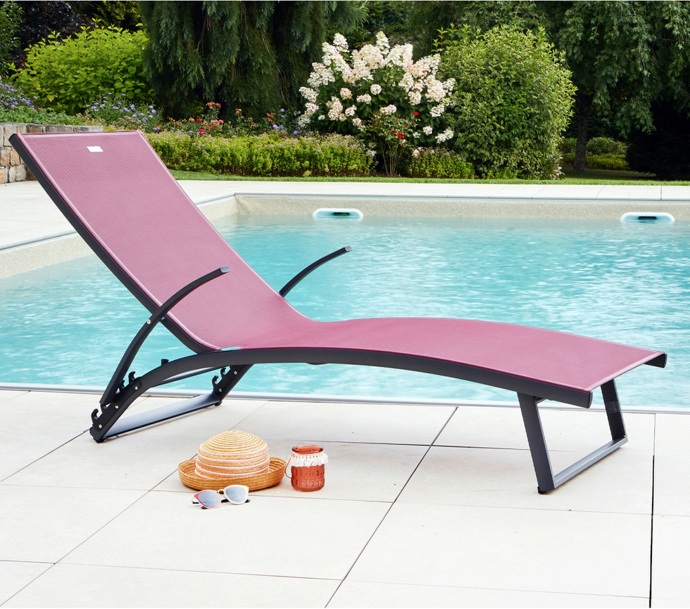 Lot de 2 transats de jardin en aluminium - bordeaux - polenca