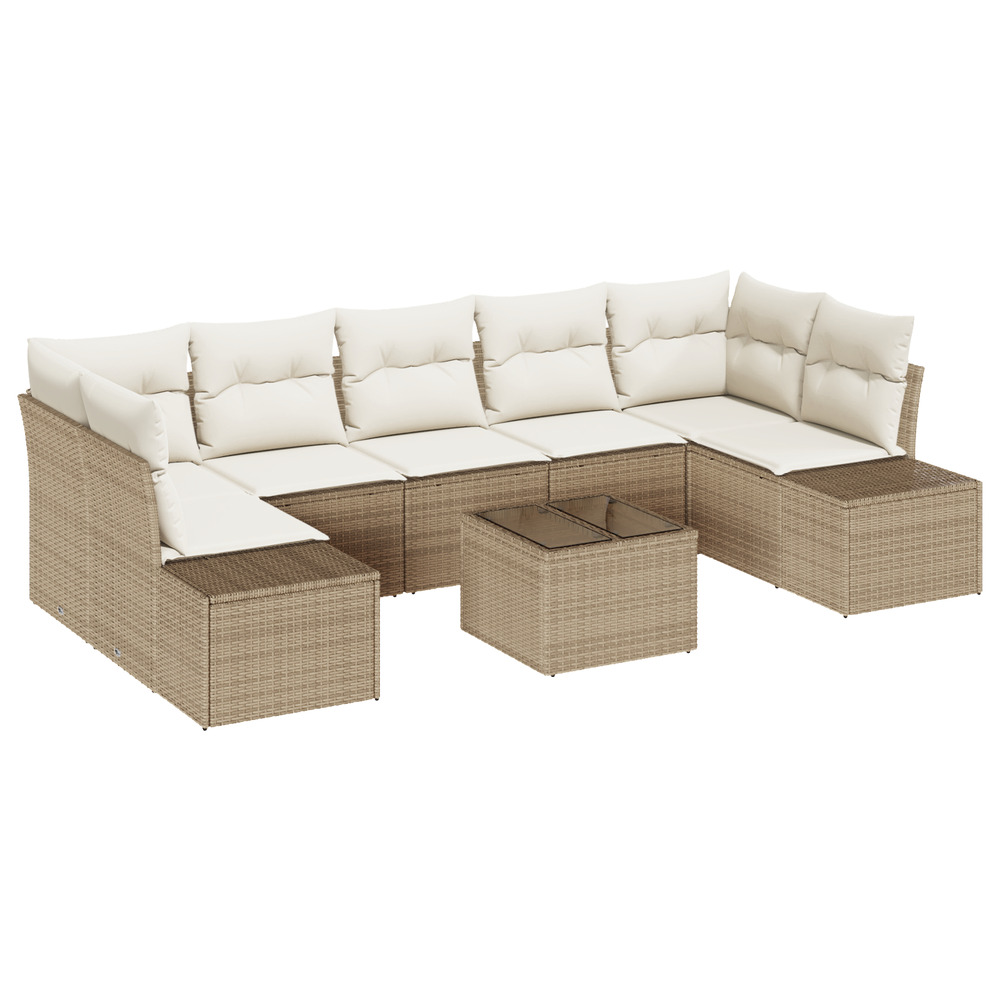 Ensemble de canapés de jardin 8 pièces avec coussins beige poly rattan
