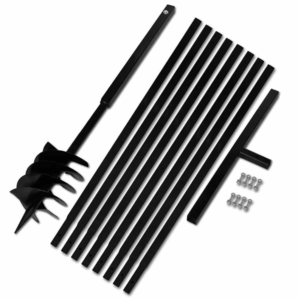 Tarière de sol avec manche 180 mm et tube d'extension 9 m acier