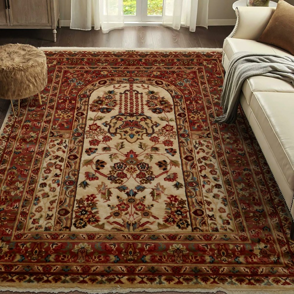 Tapis d'orient fait main prestige jihangir 73 1a2t beige 125x130 en soie