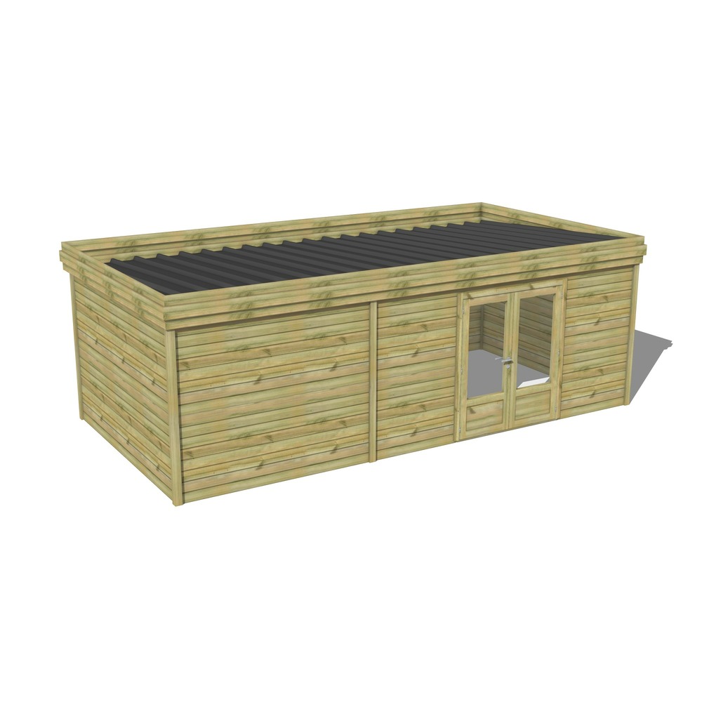 Abri de jardin bois pin traité autoclave 27mm - 7,39x3,44m / 25m2 - bac acier - abri français