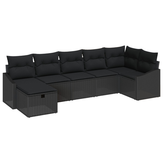 Ensemble de canapés de jardin 7 pièces avec coussins rattan noir poly