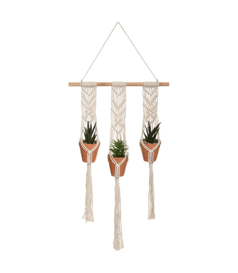 Suspension en coton 3 plantes artificielles pots en terre cuite h 68 cm