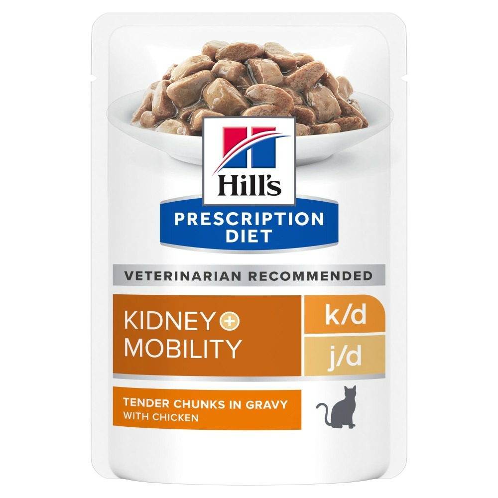 Patee chat adult prescription diets k/d kidney care + mobility poulet (sachet) - hill's 12*85 g