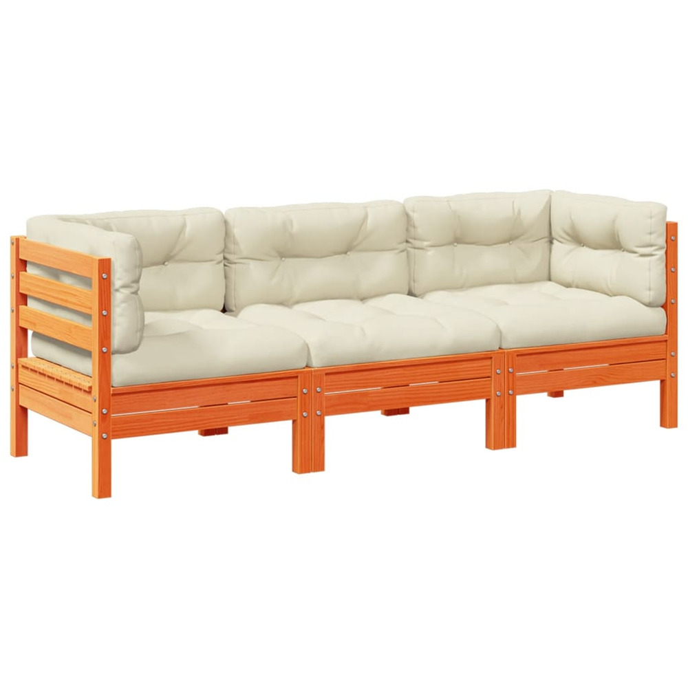 Salon de jardin 3 pcs avec coussins cire marron bois pin massif