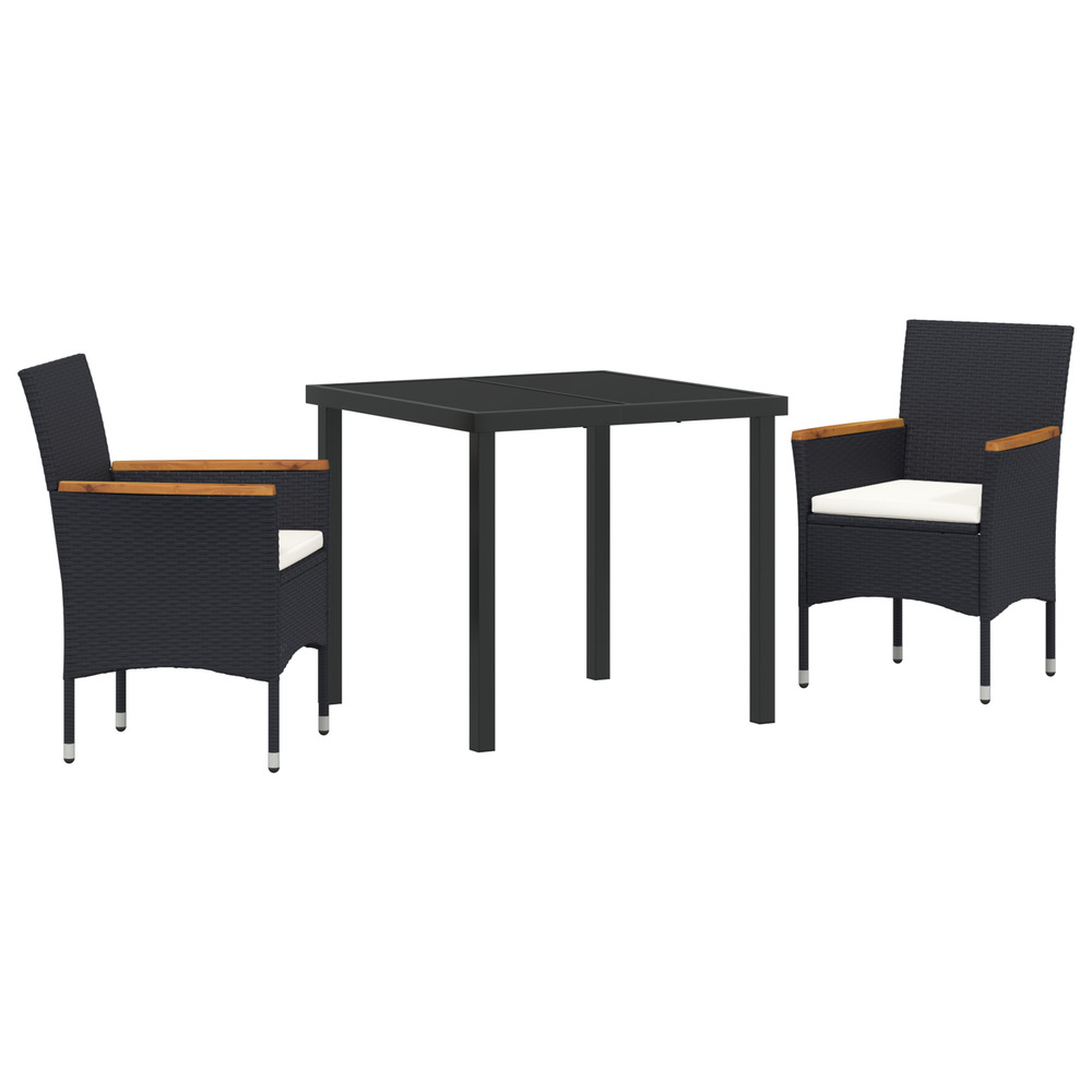 Ensemble de jardin de 3 pièces noir poly rattan