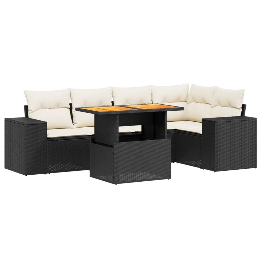 Salon de jardin 6 pcs avec coussins noir résine tressée