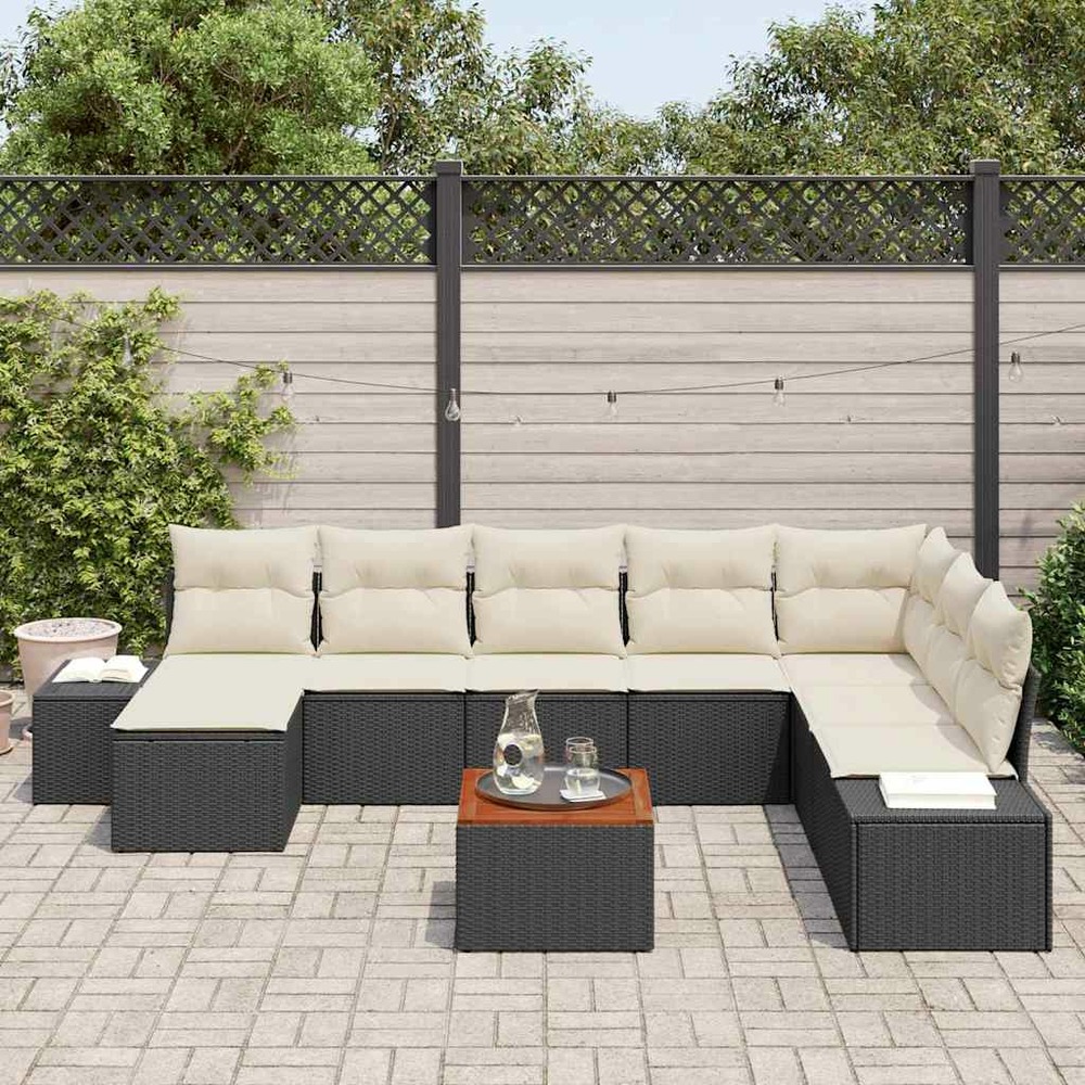 Ensemble de canapé de jardin 9 pcs noir et blanc