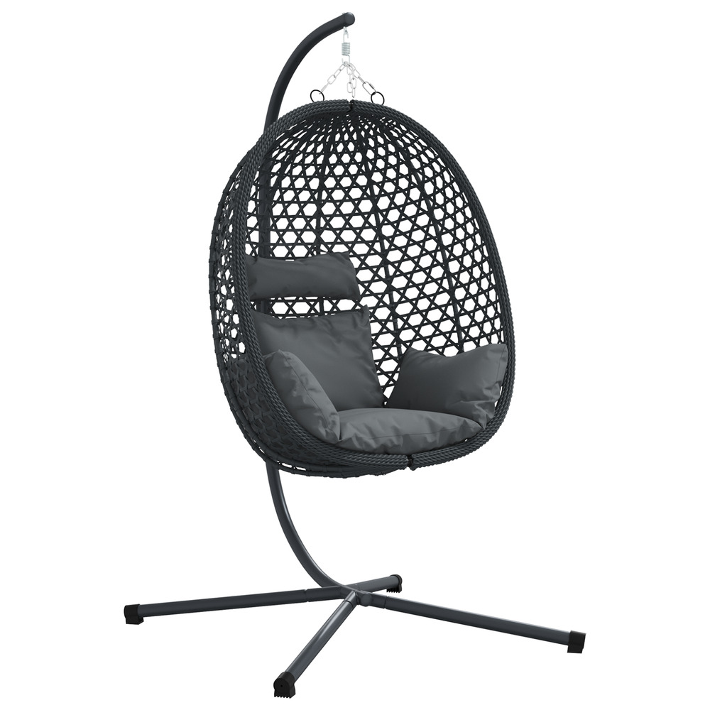 Panier de chaise œuf suspendue avec support anthracite poly rattan