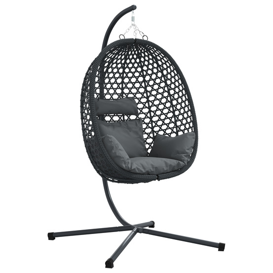 Panier de chaise œuf suspendue avec support anthracite poly rattan