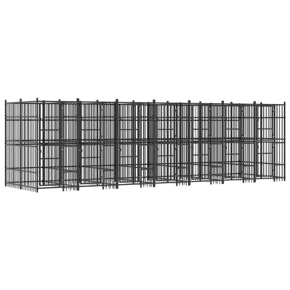 Chenil extérieur pour chien 12,9 m² en acier à barreaux pour jardin noir