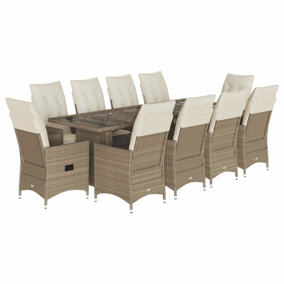 Ensemble de bistro de jardin 11 pcs coussins beige poly rotin