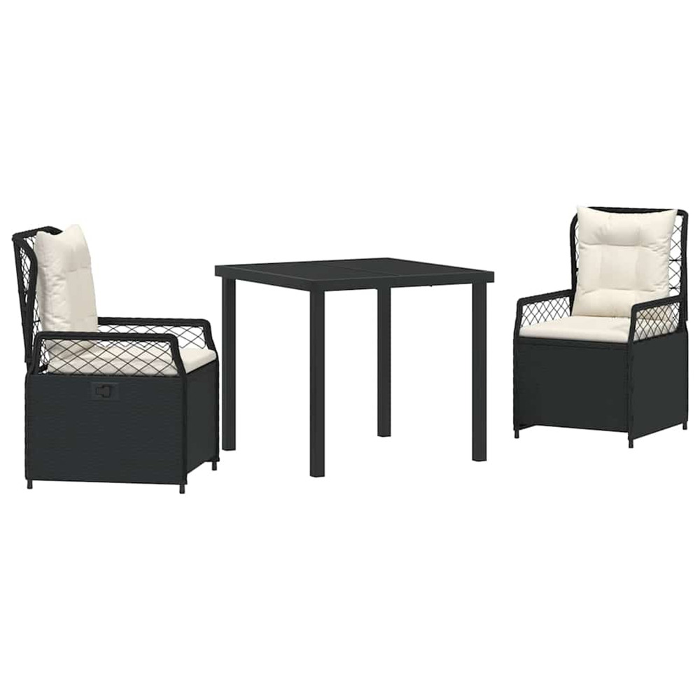 Ensemble de salle à manger pour jardin 3 pcs noir polyrotin