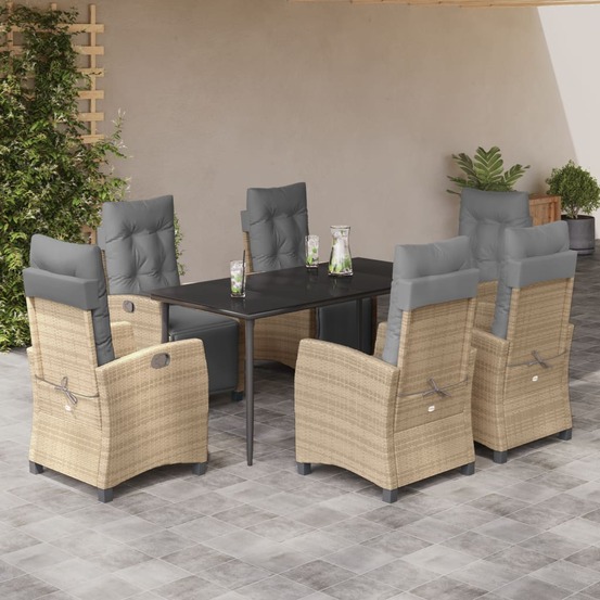 Ensemble à manger de jardin coussins 7 pcs mélange beige rotin