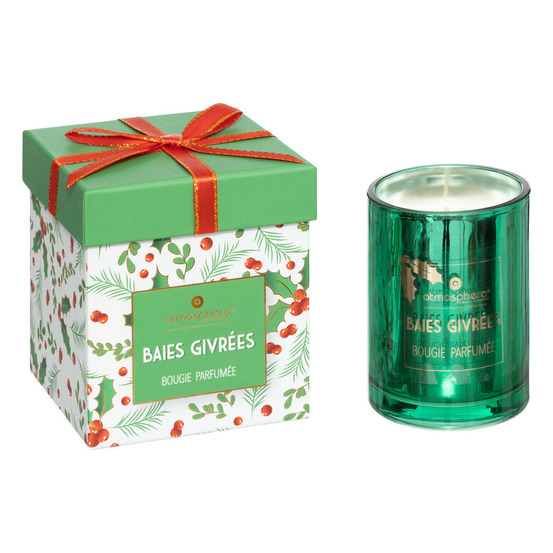 Bougie parfumée photophore en verre 210g houx et baies givrées