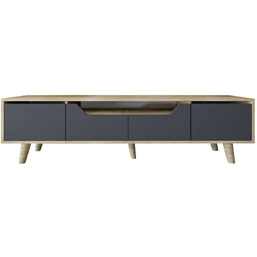 Meuble tv en aggloméré 180 x 29.8 x 48 cm roma anthracite et chêne