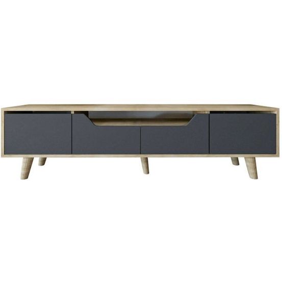 Meuble tv en aggloméré 180 x 29.8 x 48 cm roma anthracite et chêne