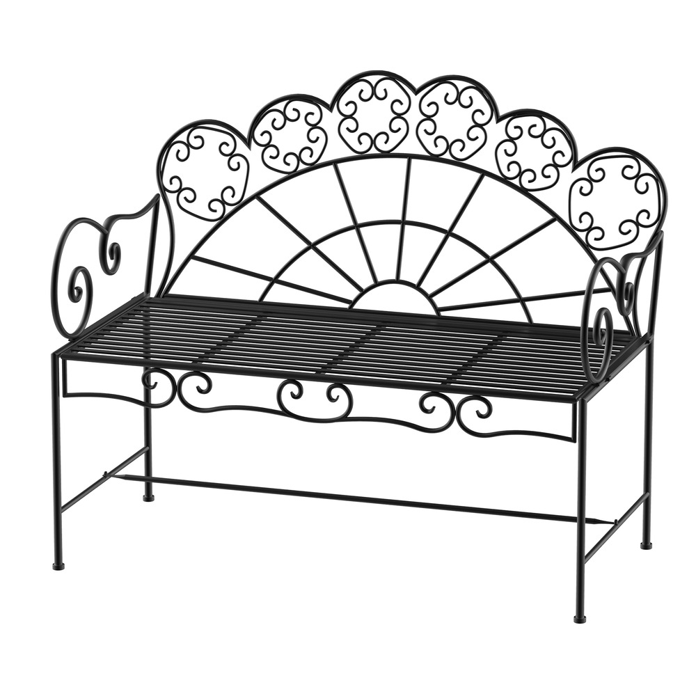 Banc de jardin 2 places robuste inoxydable, 107 x 55,5 x 90,5 cm, noir, meuble de terrasse et parc