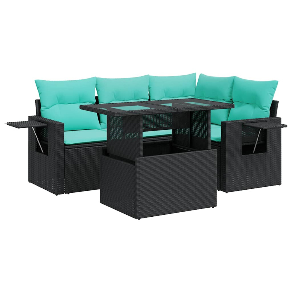 Salon de jardin avec coussins 5pcs noir résine tressée acacia
