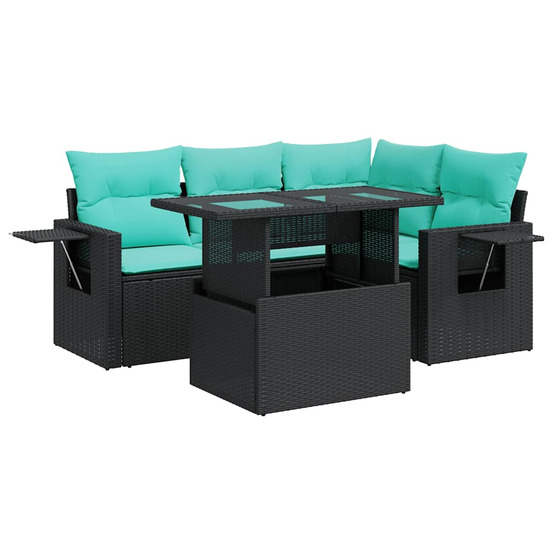 Salon de jardin avec coussins 5pcs noir résine tressée acacia