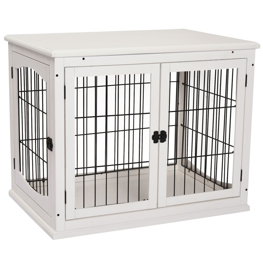 Cage pour chien mdf métal blanche 58,5 x 81 x 66 cm meuble d’intérieur 2 portes - comfortxl outdoor living