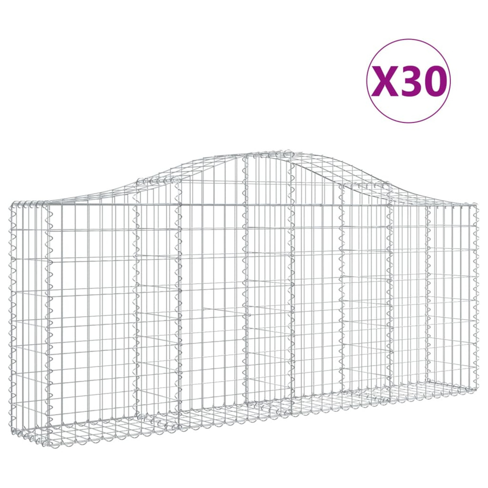Paniers à gabions arqués 30 pcs 200x30x80/100 cm fer galvanisé