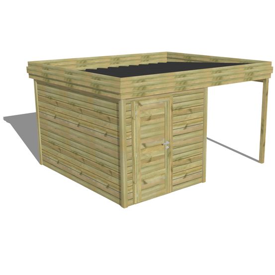 Abri de jardin bois pin traité autoclave 27mm - 4,14x3,44m / 14m2 - bac acier - abri français