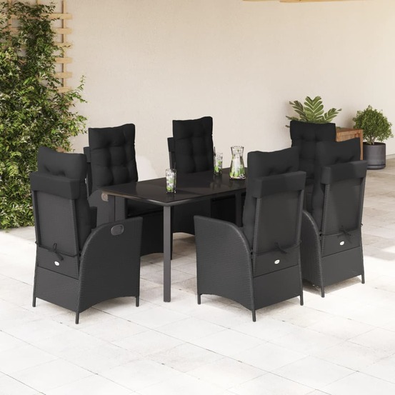 Ensemble à manger de jardin coussins 7pcs noir résine tressée