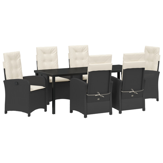 Ensemble de jardin 7 pièces avec coussins en rotin noir