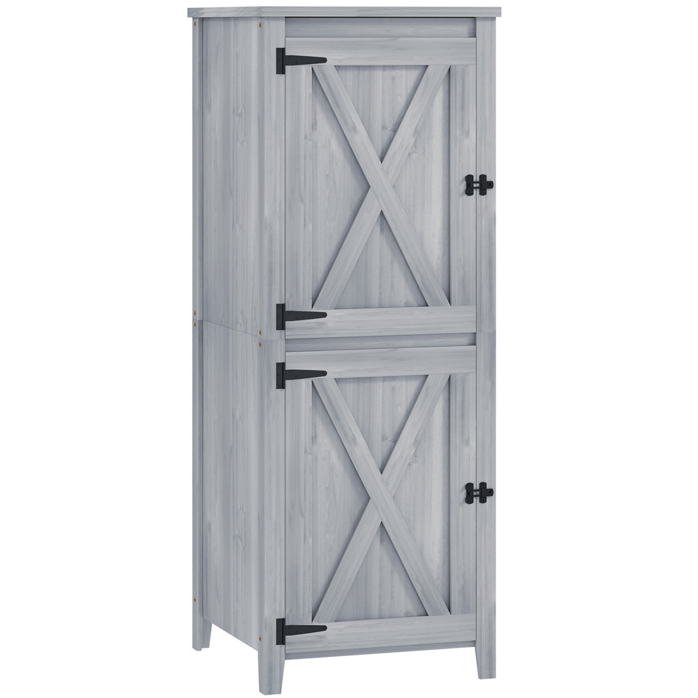 Armoire de jardin en bois étanche, 60×60×160 cm, double porte, étagères, verrouillable, gris clair