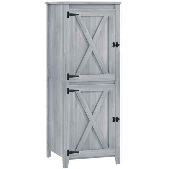Armoire de jardin en bois étanche, 60×60×160 cm, double porte, étagères, verrouillable, gris clair