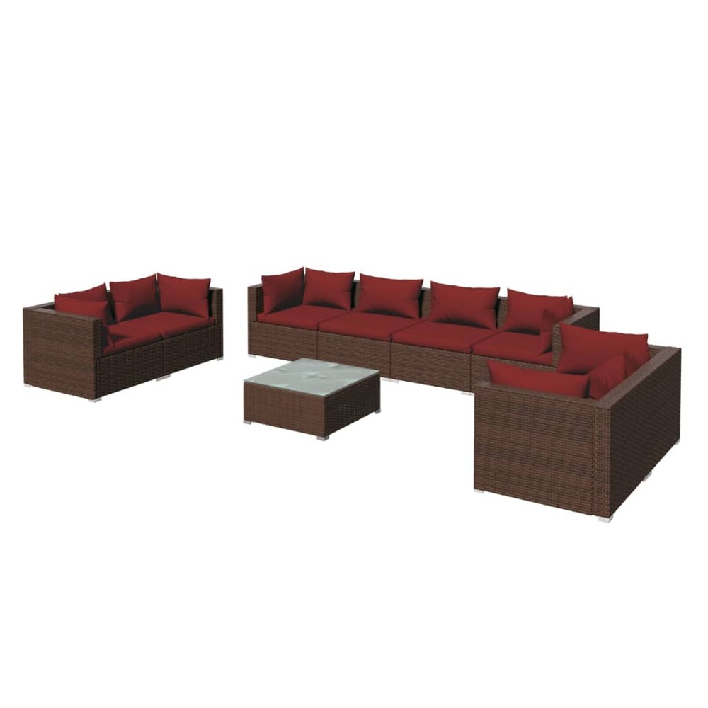 Salon de jardin meuble d'extérieur ensemble de mobilier 9 pièces avec coussins résine tressée marron