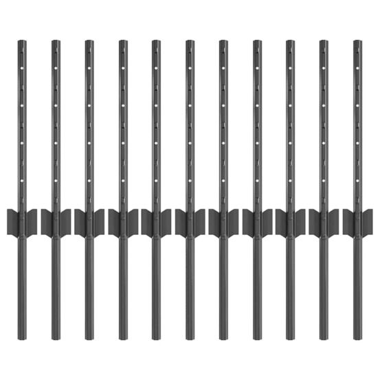Poteau de clôture. 11 pcs gris 40 cm acier