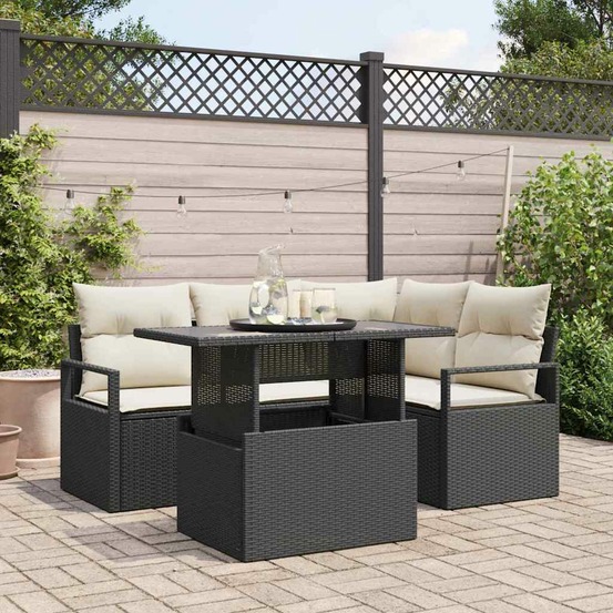 Ensemble de canapé de jardin 5 pcs noir poly rotin