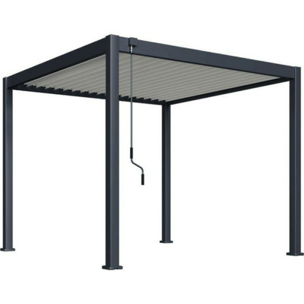 Pergola bioclimatique - 3 x 3 m - 9 m² - structure aluminium anthracite et lames toiture acier blanches