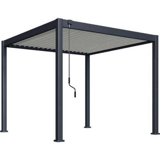 Pergola bioclimatique - 3 x 3 m - 9 m² - structure aluminium anthracite et lames toiture acier blanches