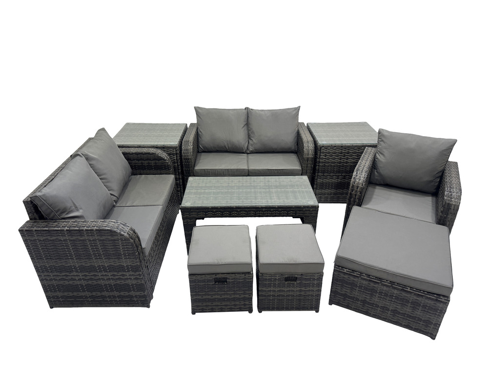 8 places ensembles de salon de jardin avec 2 tables d'appoint 3 tabourets gris foncé mixte