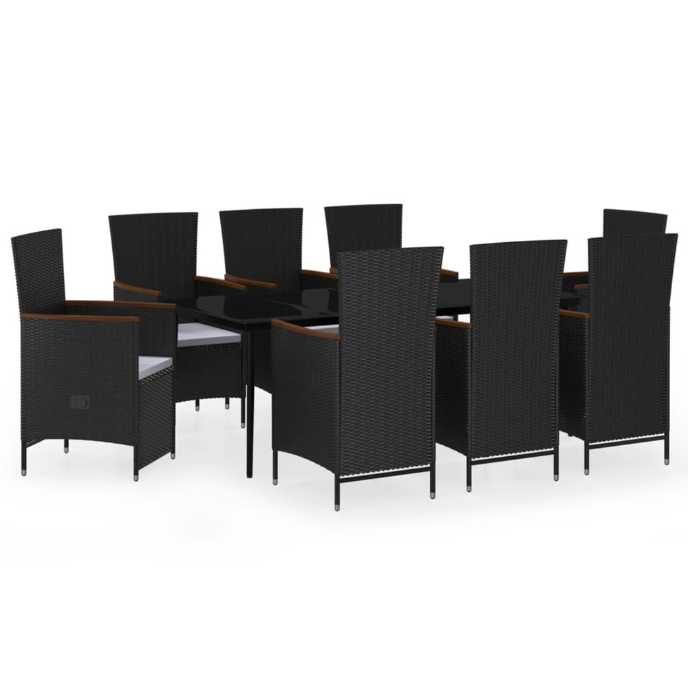 Ensemble à manger de jardin avec coussins 9 pcs noir