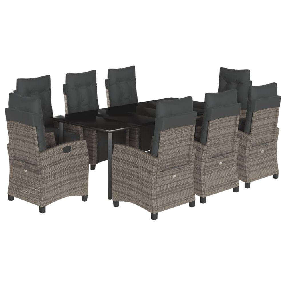 Ensemble à manger de jardin 9 pcs coussins gris résine tressée
