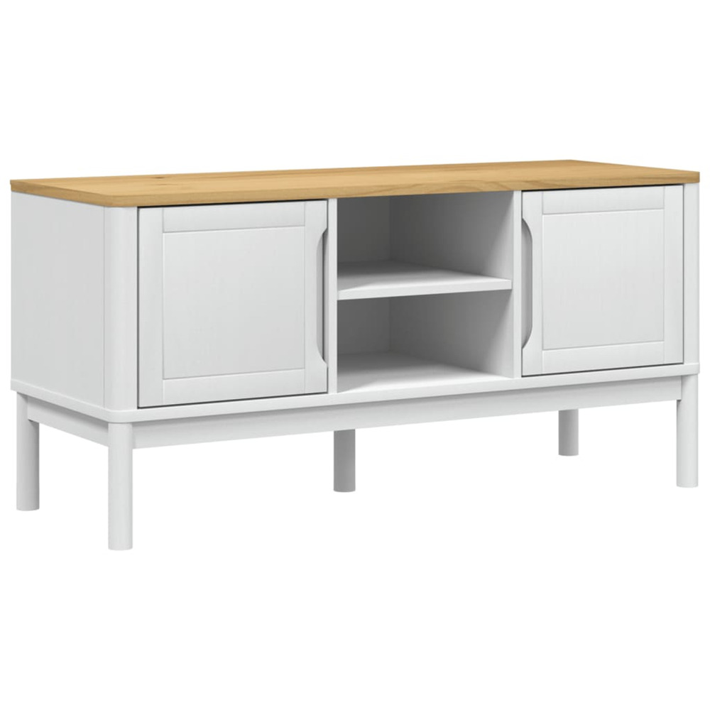 Meuble tv floro blanc 114x43x55 cm bois massif de pin