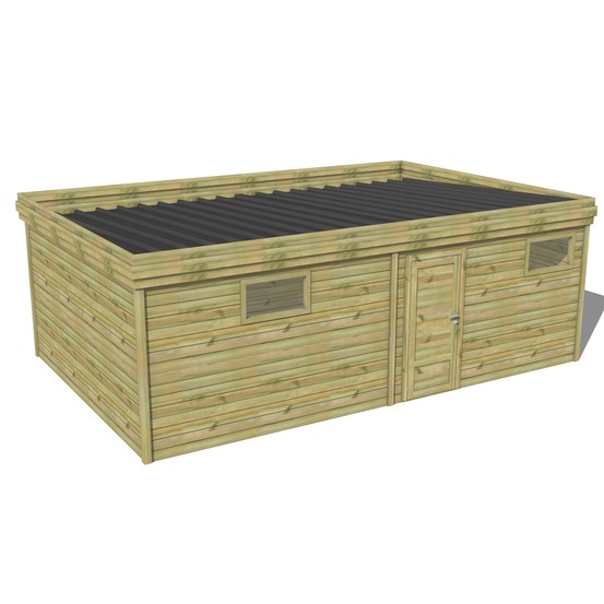 Abri de jardin bois pin traité autoclave 27mm - 7,29x4,34m / 32m2 - bac acier - abri français