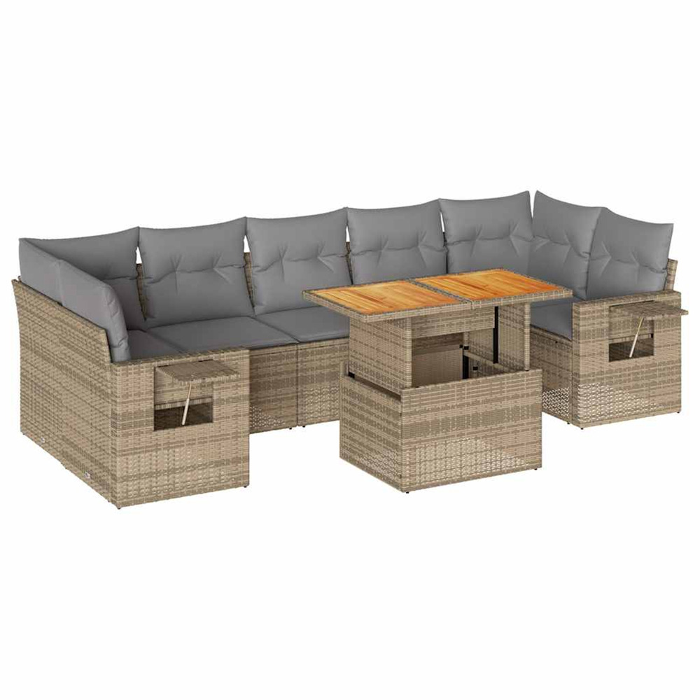 Salon de jardin avec coussins 8 pcs beige résine tressée