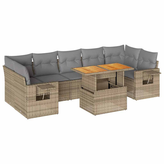 Salon de jardin avec coussins 8 pcs beige résine tressée