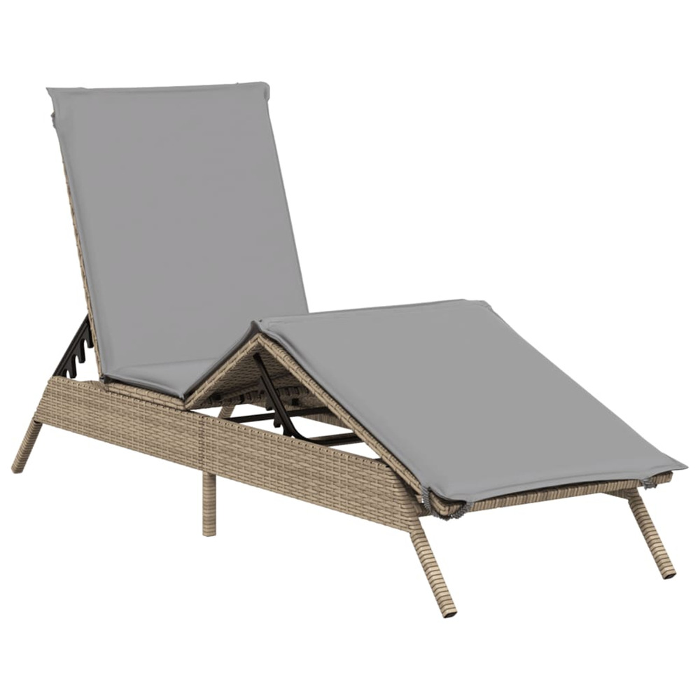Chaise longue avec coussin beige résine tressée bain de soleil